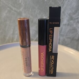 Revolution Lip Euphoria Duo – Pink & Rose Gold Sheer Gloss New